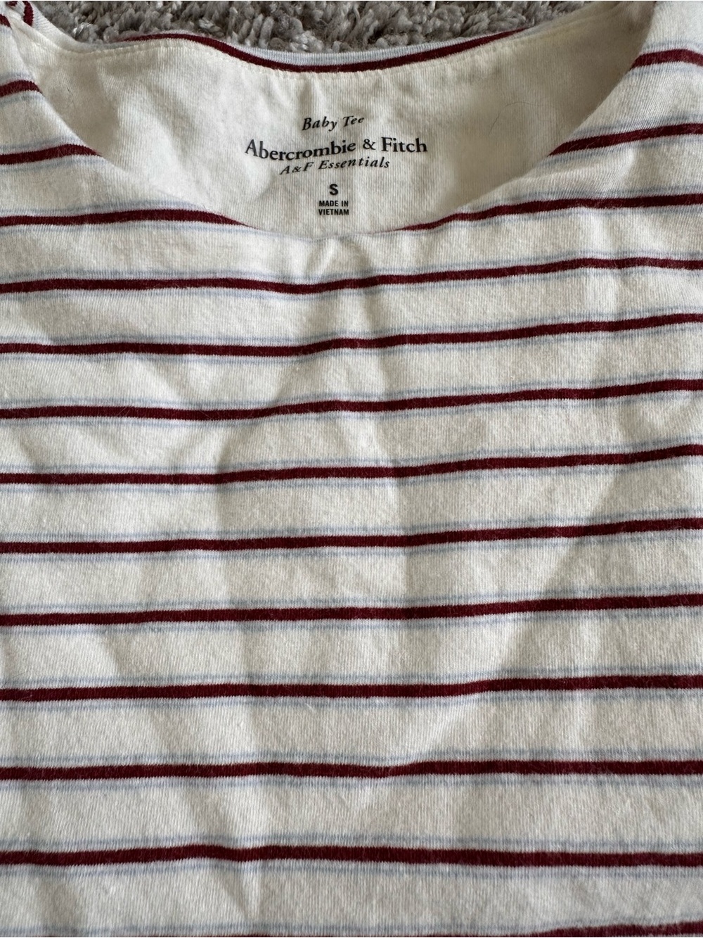 Abercrombie & Fitch Baby Tee with Burgundy and Light Blue Stripes - Sz Sm